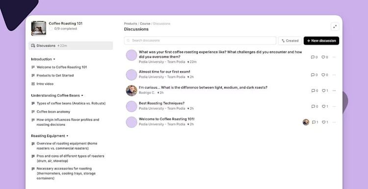 Discussions within products in Podia
