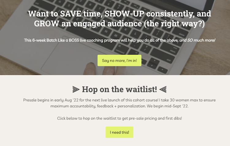 Em Connors - waitlist example for live course