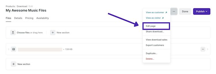 How to sell digital downloads from your own website: Edit Podia sales page