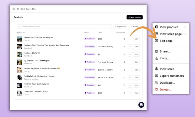 Podia Edit sales page