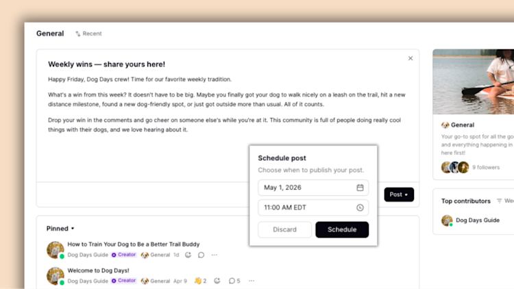 schedule community post weekly wins