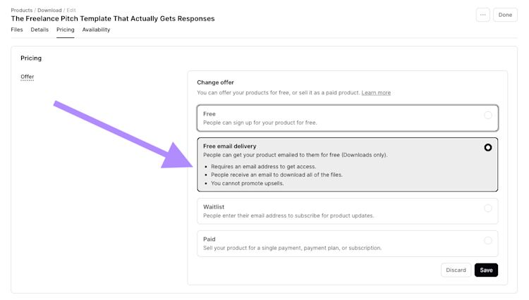 Free email delivery option for lead magnets