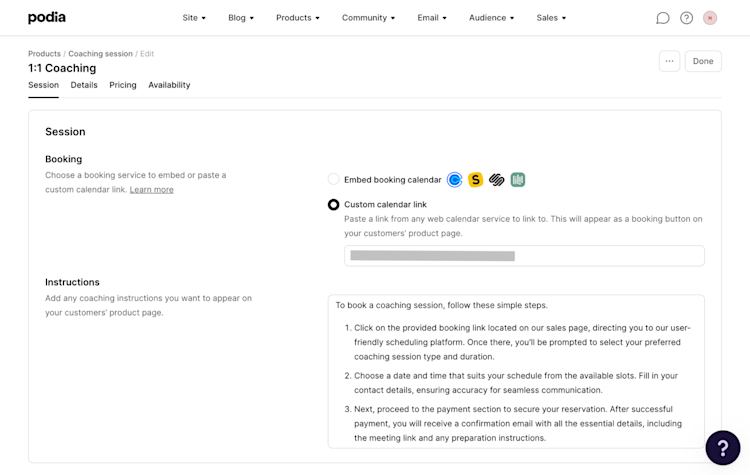Podia Coaching Product Dashboard