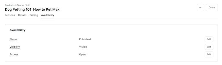 Landing page product availability
