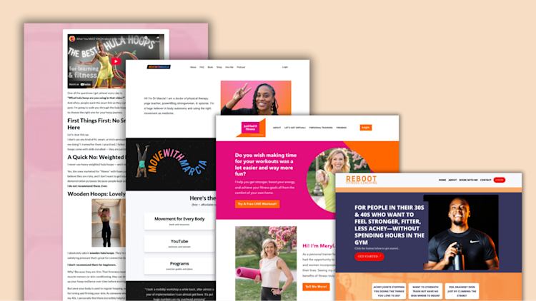Example fitness trainer websites on Podia