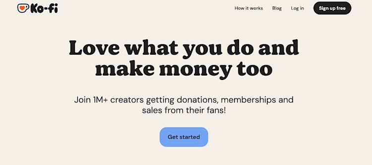 Ko-fi homepage
