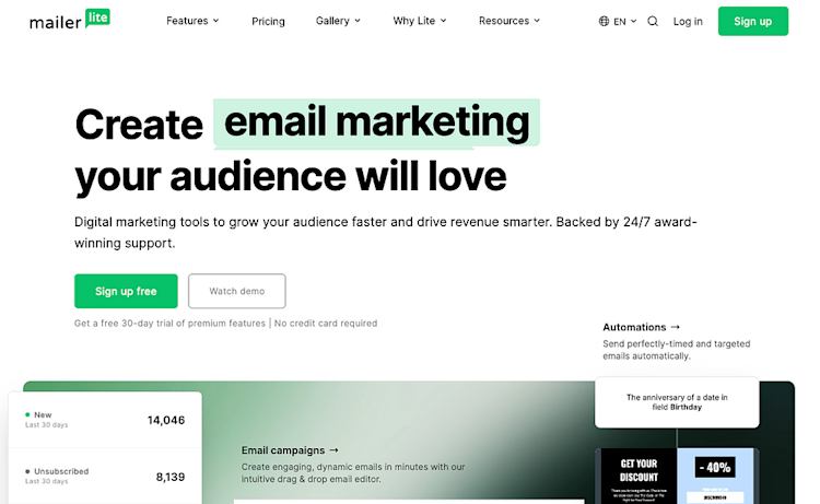 MailerLite home page
