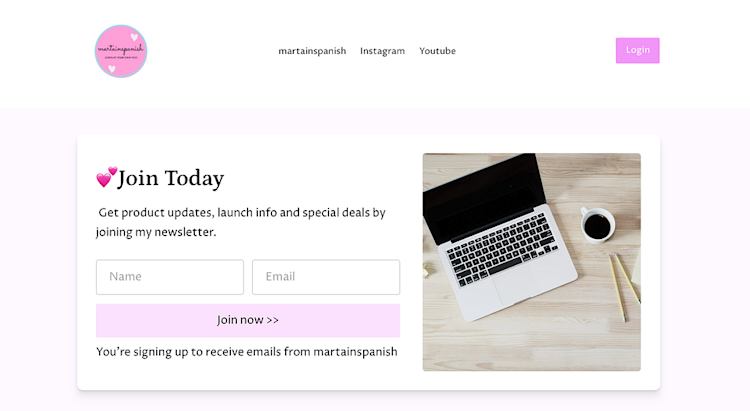 Marta in Spanish newsletter sign up form