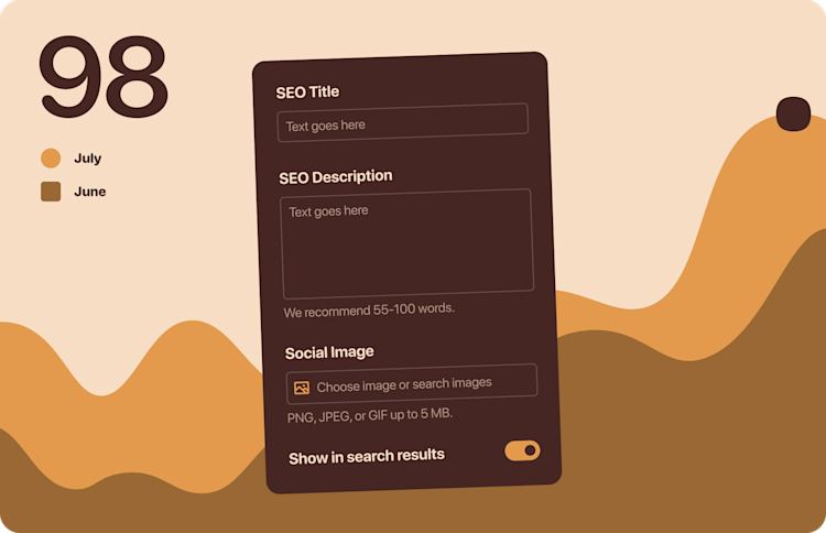 Stylized illustration of Podia's SEO tools