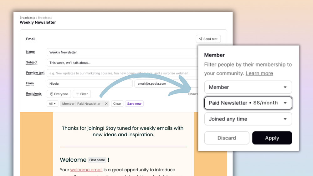 Podia paid newsletter